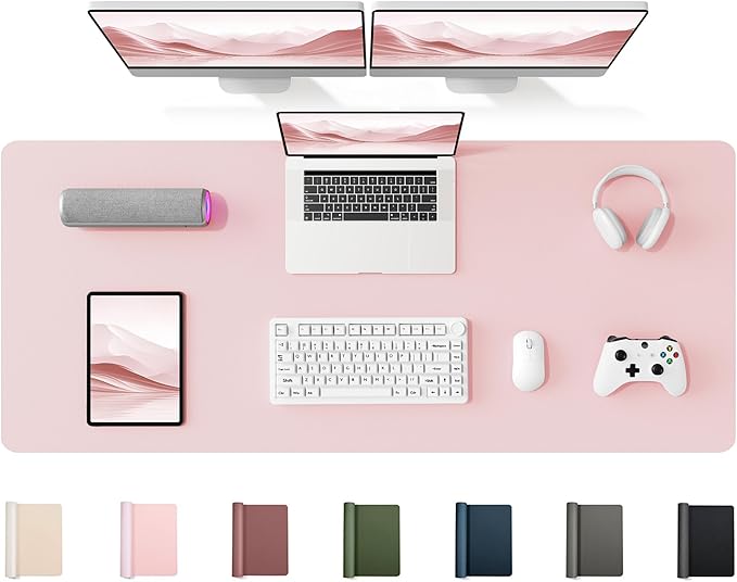 YSAGi 55" x 17" Large PU Leather Desk Mat for Keyboard and Mouse - Waterproof Non-Slip Desk Pad Protector for Office, Home, Writing Desk, Pink