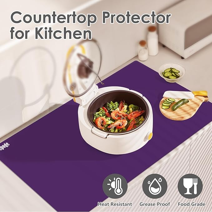 36.2" x 24" Extra Large Silicone Mat for Epoxy Resin, Nonstick Silicon Mats for Crafts Jewelry Casting, Non-Slip Kitchen Table Placemats for Countertop Protector Heat Resistant by Foepoge, Purple