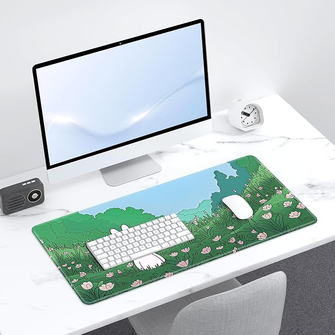 Desk Pad, 32" x 16" XXXL Extended Large Gaming Mouse Pad, Desktop Decor Desk Mat, Men Women Office Supplies and Accessories, Cute Anime Mouse Mat for Laptop & Keyboard, Cute Bunny