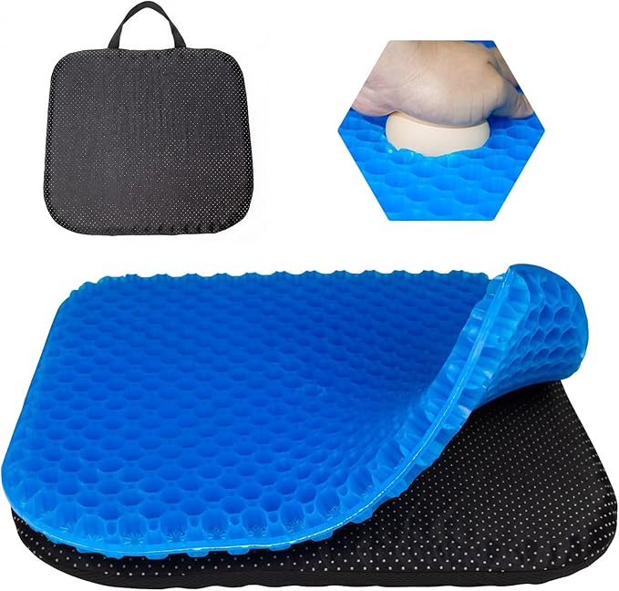 EVEME Large Gel Seat Cushion for Long Sitting with Handle- 18 x 17 inches-Thick & Soft & Breathable-Gel Cushion for Wheelchair, Gel Chair Cushion for Hip Pain, Gel Seat Cushion for Office Chair