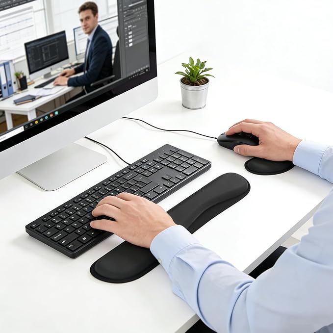 KTRIO Ergonomic Keyboard Wrist Rest and Mouse Wrist Rest Set, Memory Foam Wrist Support Pads for Typing, Gaming, Office & Home Use, Non-Slip Comfortable Design, Black