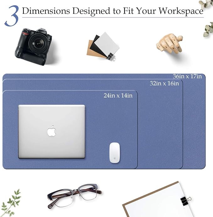 TOWWI PU Leather Desk Pad with Suede Base, Multi-Color Non-Slip Mouse Pad, 24” x 14” Waterproof Desk Writing Mat, Large Desk Blotter Protector(Gray-Blue)
