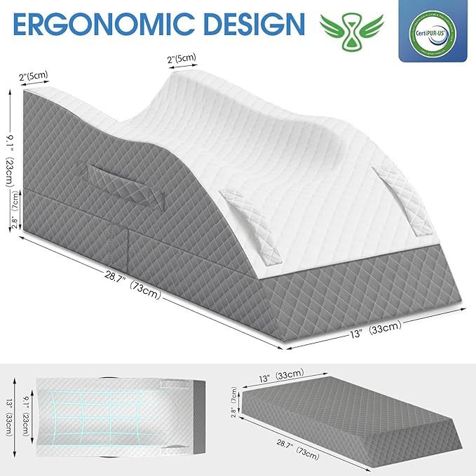 TranquilRelax Elevation Pillows for Leg After Surgery, Memory Foam Adjustable Wedge Pillow for Injury or Rest, Ankle Pillow for Sleeping Blood Circulation, Grey/Single Leg