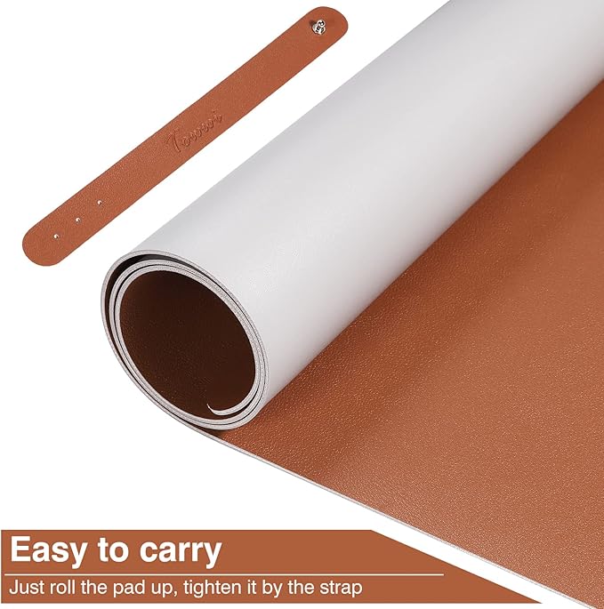 TOWWI Dual Sided Desk Pad, Large Desk Mat, Waterproof Desk Blotter Protector Mouse Pad, Leather Desk Pad Large for Keyboard and Mouse (24" x 14", Brown/Gray)