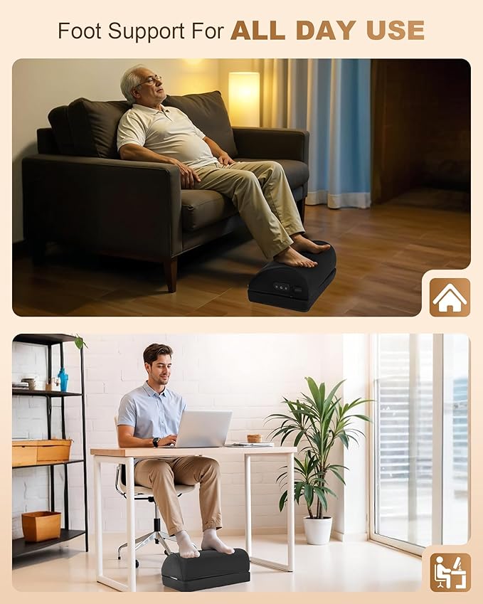 Beleduc Heated Foot Rest Under Desk at Work, Ergonomic Under Desk Foot Stool with Vibration Massage, Memory Foam Footrest, 3 Adjustable Height, Non-Slip, Fathers Day Dad Gifts for Men