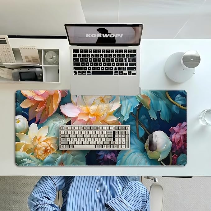 35.4 x 15.7 in, XXL Large Mouse Pad for Desk, Extended Keyboard Mouse Mat for Computer Office, Big Mouse pad with Stitched Edges, Gaming Pc-Colorful Flower Oil Painting Style
