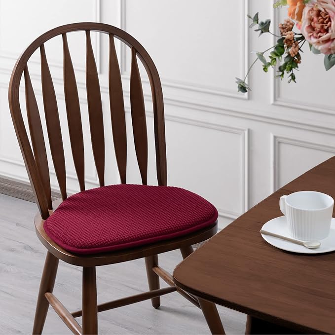Shinnwa Windsor Chair Cushions 6 Pack, Non Slip Chair Pads for Dining Room, Farmhouse Kitchen Seat Cushion, Set of 6, 17 x 15.5 inches, Burgundy