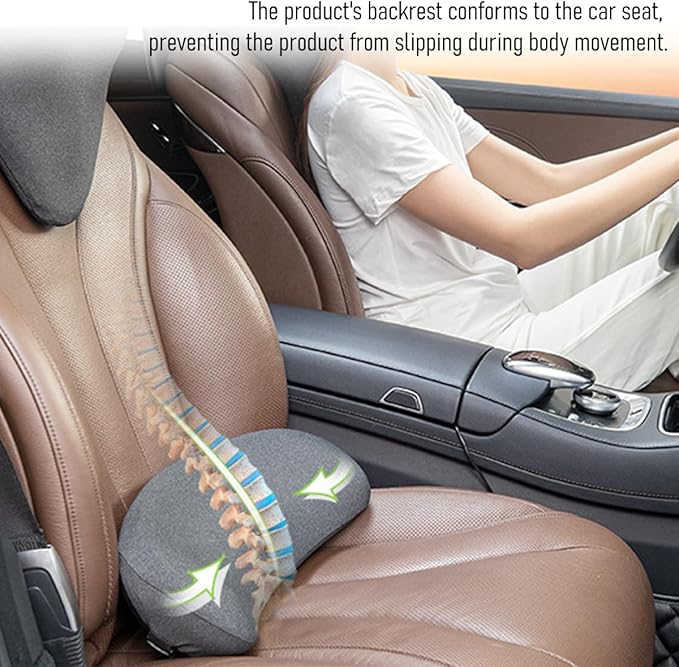 Car Lumbar Support Pillow, Memory Foam Vehicle Driver Seat Lower Back Support Cushion with Adjustable Strap, Automotive Back Pain Relief Pillow, Universal for SUV RV Truck (Gray)