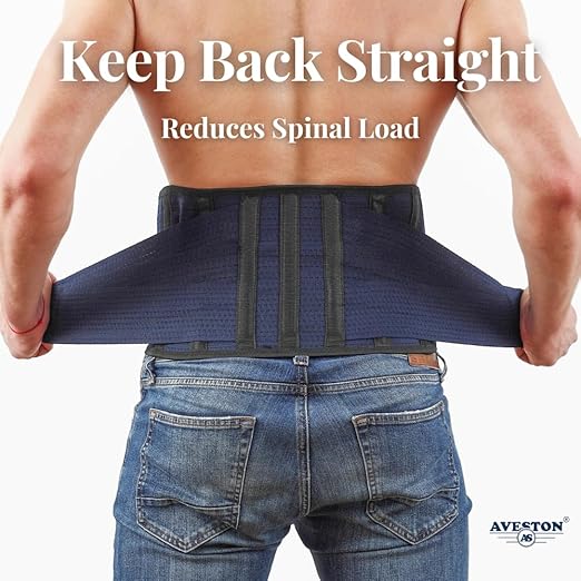 AVESTON Back Support Lower Back Brace for Back Pain Relief: Thin Breathable Rigid 6 ribs Adjustable Lumbar Support Belt for Men/Women Keeps Spine Straight and Safe – Large