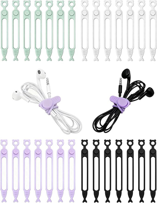 28 Pcs Silicone Cable Ties Reusable, Cable Cord Organizer Straps for Charging Wire, Computer Cords, 4 Color