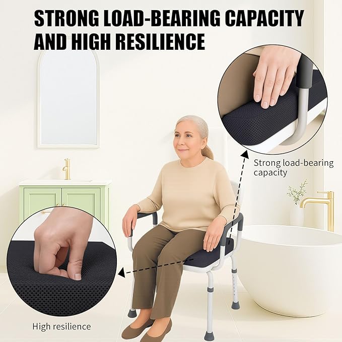 Shower Bench Cushion, Soft Chair Pad for Elderly Bathing, Easy to Clean & Quick Dry，Using 4D air Fiber Material, Suitable for Shower Cushion, Bathtub Baths, Poolside Rest，Black