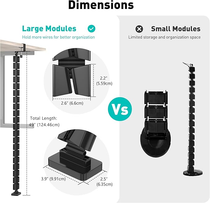 Clamp-On Cable Management Spine, No-Drill Vertebrae Wire Hider for Glass & Wood Standing Desks, Tool-Free Adjustable Desk-to-Floor Cord Organizer Snake with Non-Scratch Silicone Padding