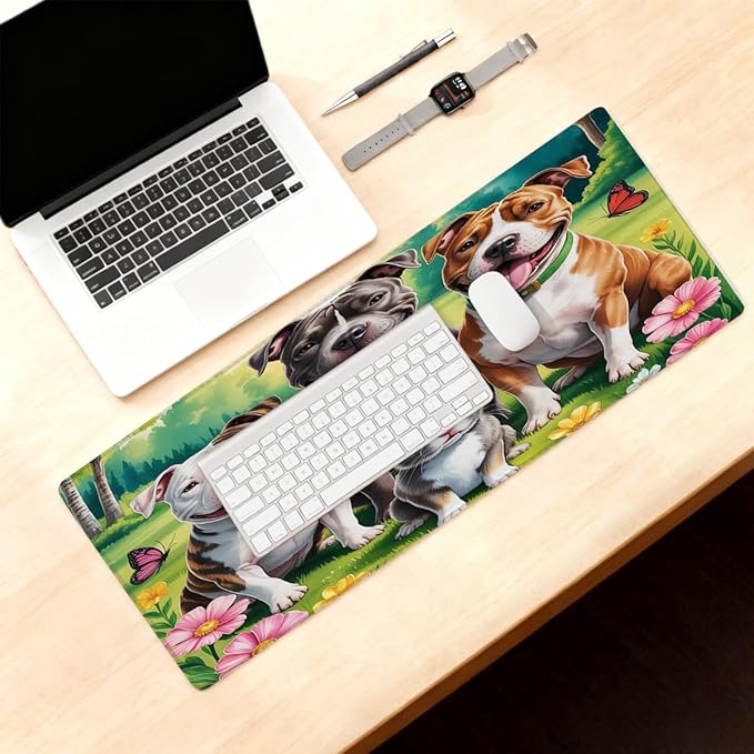 Large Mouse Pad Spring Animal Dog Non-Slip Rubber Long Gaming Desk Mat Big Computer Keyboard Mousepad Waterproof Protector Wristing Pad for Gaming Office Home Decorative 31.5 X 11.8 Inch