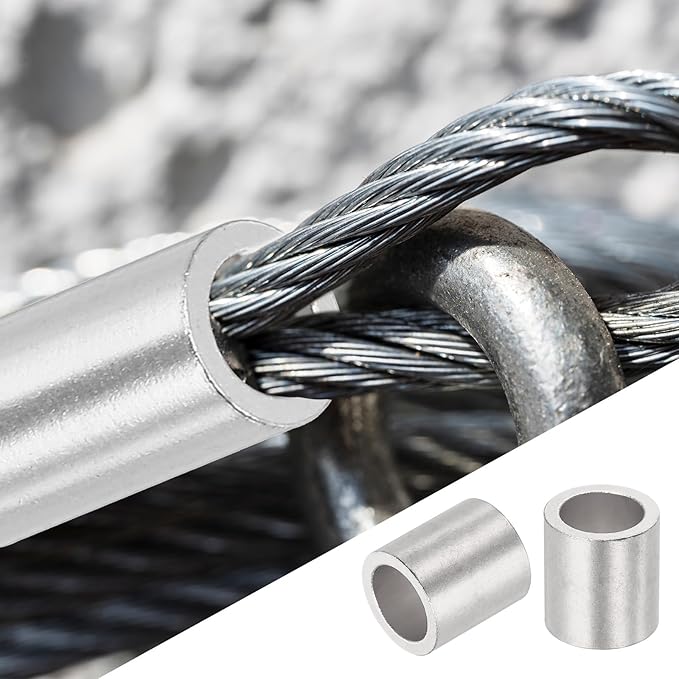 uxcell 5/16"(8mm) Aluminum Crimping Loop Sleeve, Wire Rope Stop Sleeve Round Crimp Ferrules for Wire Rope and Cable Ferrule, Silver 50Pcs