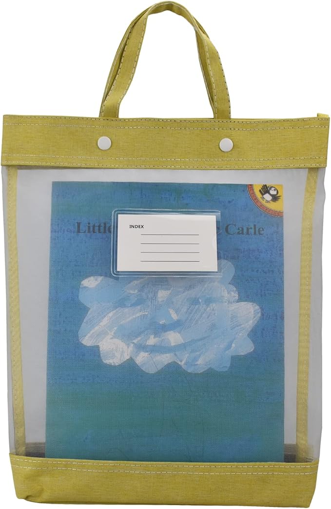 Nylon Document Bag with Handle Light Transparent Mesh File Tote Bag Pouch for Carrying Books Papers (1, Yellow)