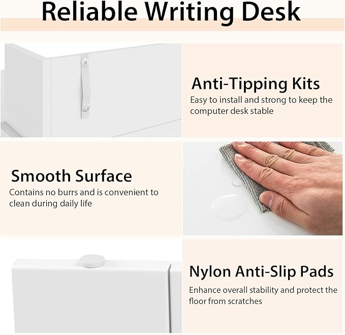 Tangkula 48” White Desk with Storage Bookshelf, Home Office Computer Desk with Dual 3 Tier Bookshelf & Monitor Shelf, Study Writing Desk with Anti-Tipping Kit, Executive Desk for Study & Bedroom