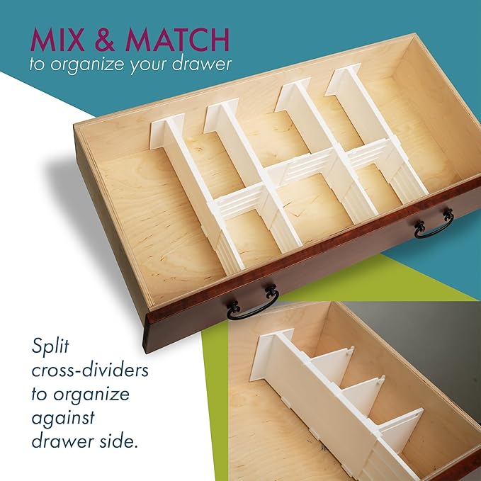 Dial Industries Adjustable Dresser Drawer Clothes Organizers, Set of 4 Dividers and 3 Cross Dividers, 4.5" Deep