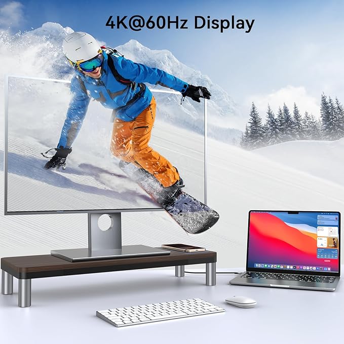 TobenONE MacBook Docking Station 10 in 1 (Monitor Stand, Wireless), USB C Docking Station with 4K@60Hz HDMI, Wireless Charging Pad, 100W Power Supply, 5 USB Ports, Ethernet, for Dell/Lenovo/HP/MacBook