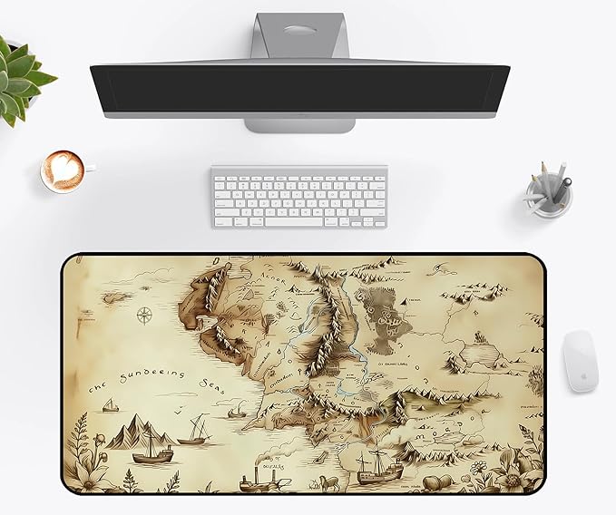 Medieval Map Desk Mat Mouse Pad XXL, Fantasy Extended Large Gaming Deskmat Mouse Pads, Desktop Computer Pad Mat Laptop Keyboard Mats, Desktop Protector Pad Office Game Player Gift 31.5"X15.7"