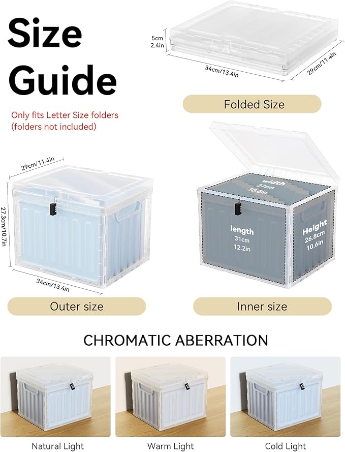 Oterri Plastic File Box with Lid for Letter Size Hanging File Folders, Hanging File Folder Box for Home, Office, School, File Cabinet, Assembly File Organizer, Clear，Large-2 Pack Without Folders