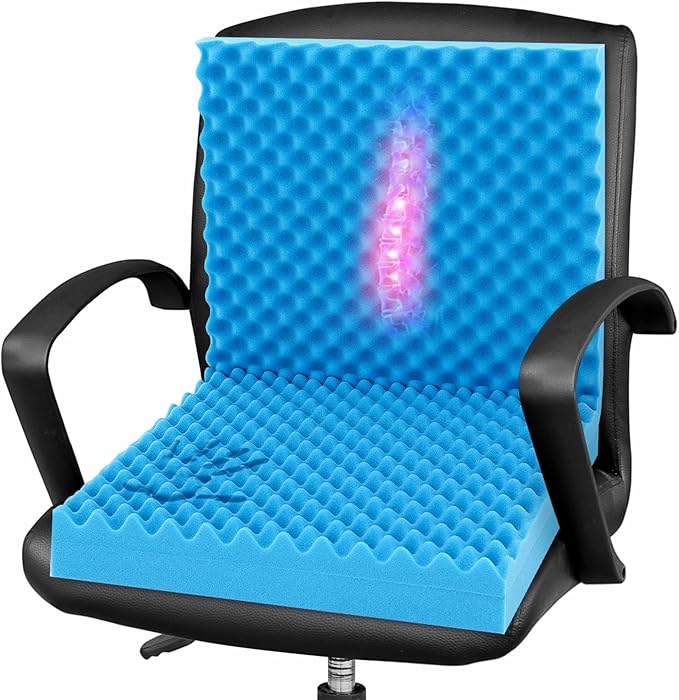 Geiserailie 1 Pcs 32 x 18 x 3 Inches Egg Foam Pad with Back Egg Foam Cushions Wheelchair Seat Cushion to Relieve Back for Office Chairs Wheelchairs Recliner Chair Accessories (Blue)