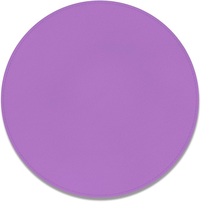 Leather Mouse Pad, Office Mouse Mat Non-Slip Rubber Base Stitched Edge Washable Waterproof Round Mousepad for Office Gaming PC Laptop, Round Diameter 8.7 inches, Purple