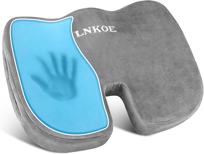 Gel Memory Foam Layer Wheelchair Cushion - Wheelchair Office Chair, Kitchen Chair, Car Seat - Pressure Pain and Tailbone Pain Relief - High Density Foam Base (Grey)