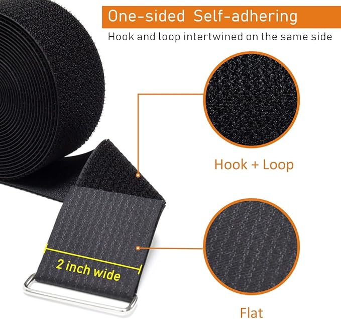 YMCRLUX 2" x32ft Reusable Cinch Strap with 20 Metal Buckles, Cut-to-Length Fastening Securing Straps, Adjustable Nylon Cable Straps and Cord Ties for Organizer or Storage, 2 inch Wide, Black