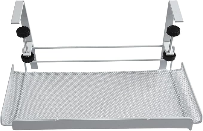 Adjustable Under Desk Cable Management Tray, 4.5-8.5cm Height Carbon Steel Wire Organizer Shelf for Office Home, No Drill Hanging Cord Holder Rack, Black or White(White L)