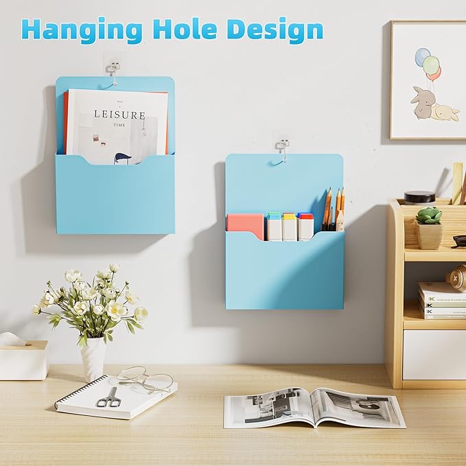 Magnetic File Holder - Magnetic Paper Holder, Pocket Organizer Office Supplies Storage Mail Organizer for Notebooks,Planners,Letter (Blue)