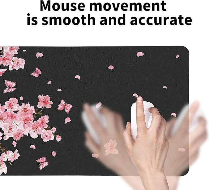 Pink Cherry Blossoms Desk Mat, Classic PU Leather Desk Pad for Women - Large Non-Slip Office Mat for an Elegant Gaming & Home Workspace（31.5 * 15.75in）