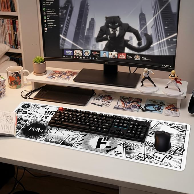 BELLEMOND Japanese Art Desk Mat | Large 31.5x11.8in Anime Mouse Pad for Keyboard & Mouse | Non-Slip Base, Water-Repellent | Original Japanese Design | Manga Burst