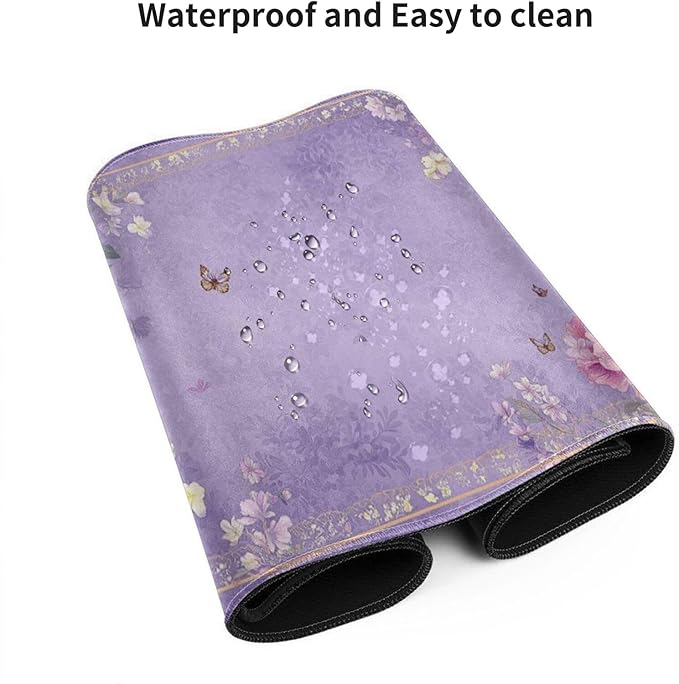 Extra Large Floral Mouse Pad‌ 48" x 24" - Beautiful Flower & Butterfly Design XXXL Desk Mat with Non-Slip Base, Violet Mousepad Comfortable Keyboard Mat for Gaming & Work