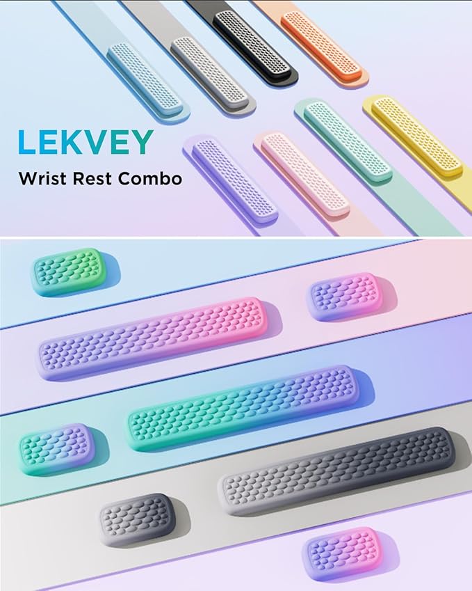 Lekvey Ergonomic Gaming Wrist Rest for Computer Keyboard & Mouse - Premium Silky Memory Foam Wrist Pad with Massage Points, Pain Relief & Comfort Wrist Support for Typing, PC, Game (Pink/Purple)