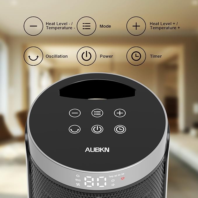 Space Heater, WINHL Small Portable Electric Heaters for Indoor Use with Thermostat and Remote, 70°Oscillation, 12H Timer, 5 Modes, 1500W PTC Ceramic Fast Safety Heat for Office Bedroom Home