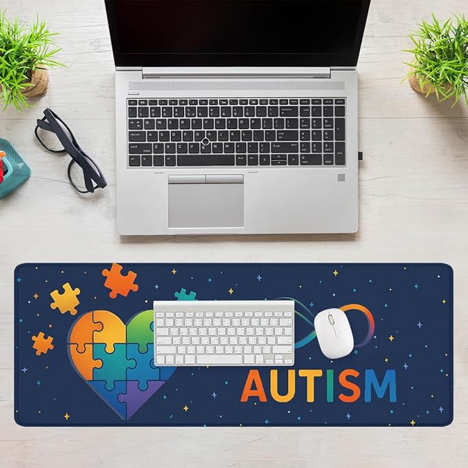 Autism Awareness Gaming Mouse Pad Cute Colorful Puzzle Heart Mousepad XL Large Gaming Mouse Pad Laptop Keyboard Mat Desk Pad 31.5"x11.8"