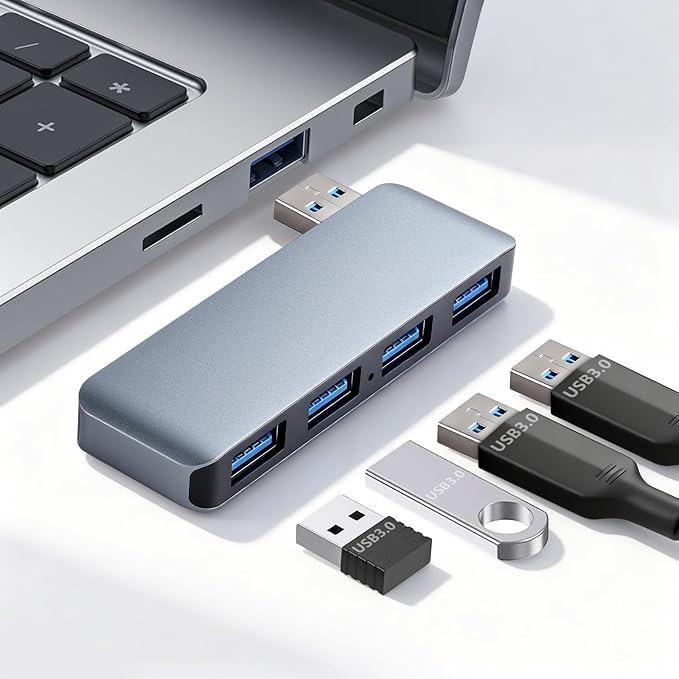 USB 3.0 Hub, Cable-Free USB Splitter Portable USB Hub for Laptop, Plug and Play Integrated Design Compatible with Laptop Desktop All USB Devices