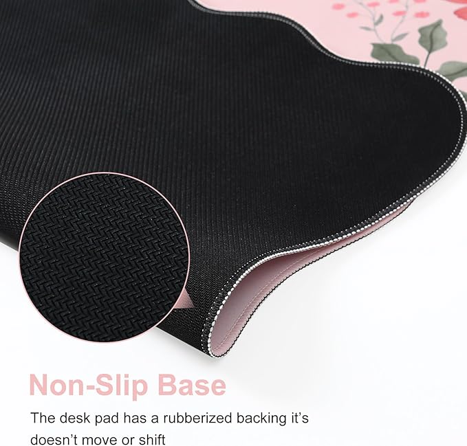 iCasso Desk Mat, Scalloped Desk Matt for Desktop, Cute XXL Large Mouse Pad for Desk, Anti-Slip Big Mousepad with Stitched Edges, Keyboard Pad Mouse Mat for Computer(Pink)