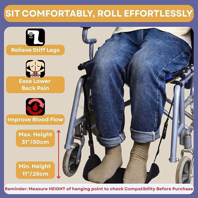 Wheelchair Foot Rest Hammock, Wheel Chair Leg Rest w/Rigid Base, Foot Sling for Footrest Replacement Adjustable Height, Anti Clash Leg Support Hammock for Rollator, Wheelchair Accessories