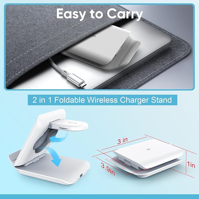 Fast Wireless Charger for Samsung - 2 in 1 Foldable Travel Charging Station, Compatible with Samsung Galaxy Z Flip 7/6/5/4 Series and Motorola Razr+, White (Adapter PD 20 watt Included)
