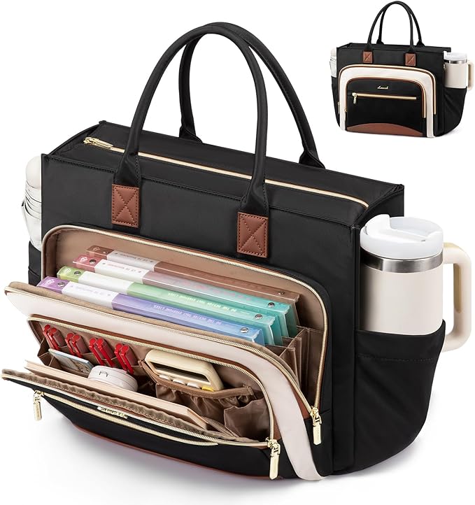 LOVEVOOK Teacher Tote Bag for Women,Laptop bag with Large Cup Holder,Work bag with Accordion File Organizer Pocket,Multi-Pockets Professional Diaper Bag Nurse Bag,Handbag Purse for Work,College,Daily
