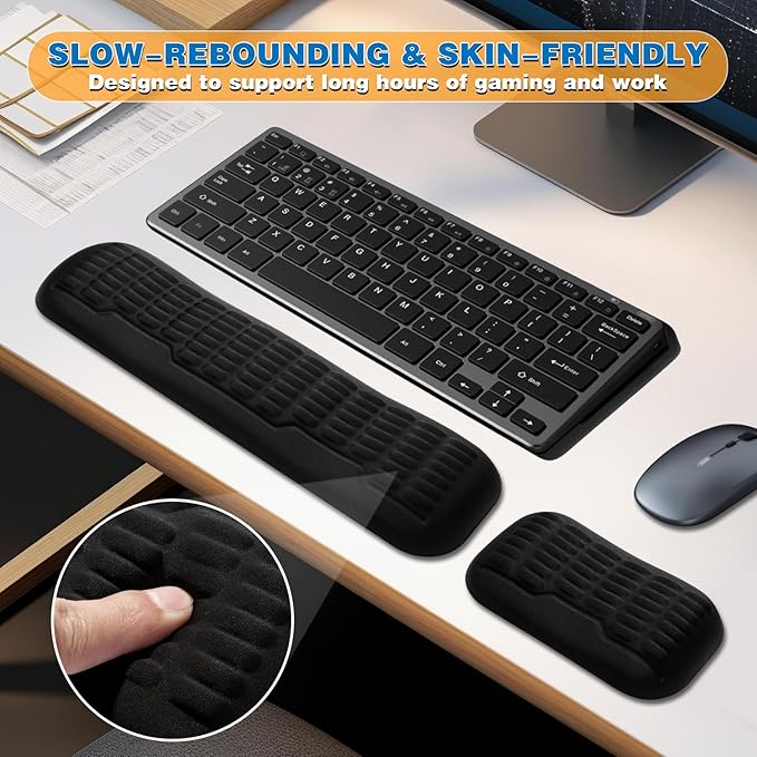 UnivoColors Memory Foam Keyboard Wrist Rest,Latest 3.0 Wave Curve Design,High-Resilience Memory Foam Non-Slip Base,Fits Compact Keyboards,Ideal for Work and Gaming(Ivory)