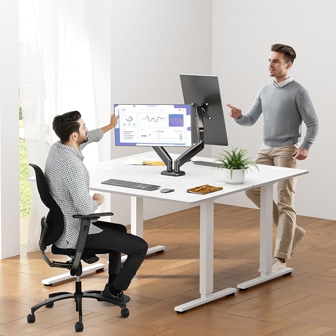 DUMOS 2Pcs Dual Monitor Mount for Desk, Gas Spring Monitor Arm for 2 Monitors Max 32 Inches, Fully Adjustable Double Monitor Mount, VESA Mount with C-Clamp/Grommet Base, Holds Screen 17.6 lbs