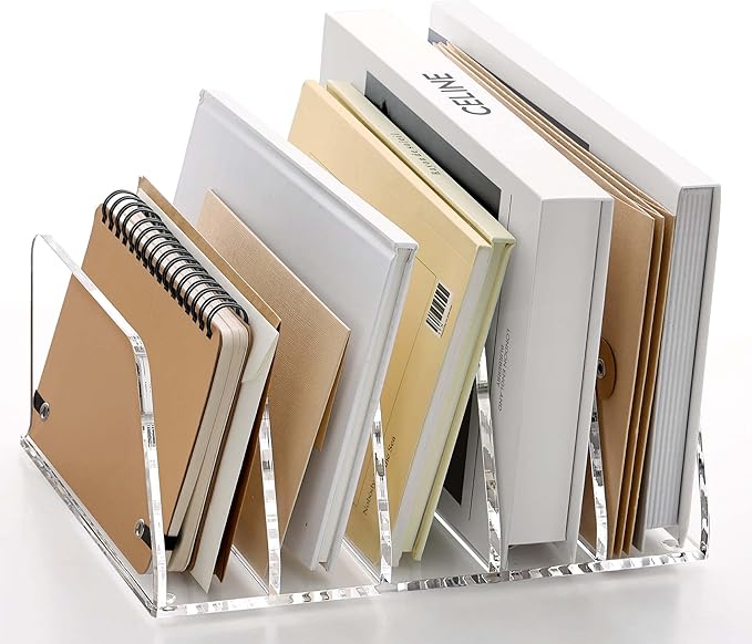 SANRUI Clear Acrylic Mail Sorter Organizer Countertop Letter Holder for Desk with 5 Slots, Vertical Paper Sorter and Envelope Holder for Desk Organization