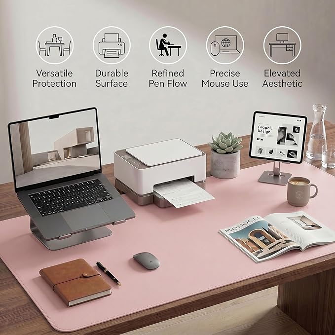 Large Desk Pad Non-Slip Desk Mat Protector for Keyboard Mouse Waterproof Vegan Leather Surface Faux Leather Laptop Mat Smooth Mouse Pad Premium Gift Tube Sakura Pink 23.6" x 13.7"