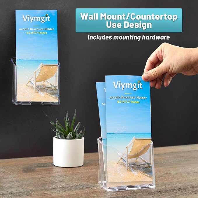 Viymgit Brochure Holder Stand, 12 Pack 4 inches Acrylic Pamphlet Display Stand Wall Mount/Countertop, Clear Plastic Trifold Rack Card Holder for Organizer Flyer, Leaflets, Document, Literature