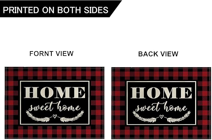 4Pack Farmhouse Decor Placemats Red White Buffalo Plaid Kitchen Inspirational Quotes Decor Table Mats Waterproof Heat Resistant Washable Non-Slip Place Mats for Dinner Kitchen Decor Table 12”×16”