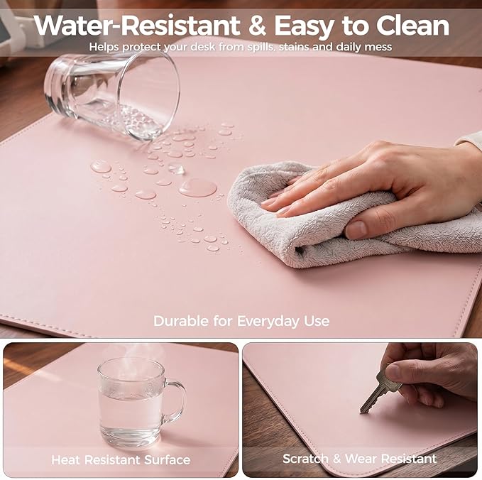 Large Desk Pad Non-Slip Desk Mat Protector for Keyboard Mouse Waterproof Vegan Leather Surface Faux Leather Laptop Mat Smooth Mouse Pad Premium Gift Tube Sakura Pink 35" x 17"