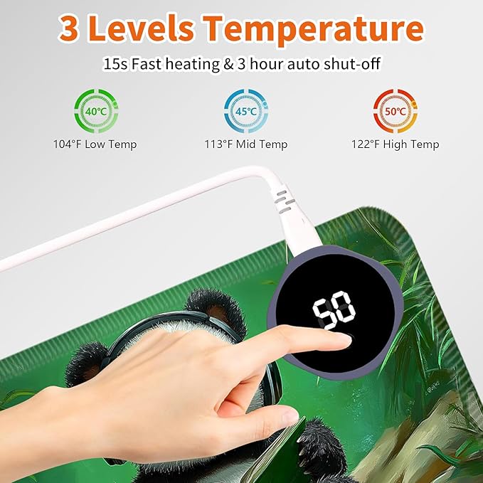 Heated Mouse Pad,Warm Desk Pad with 3 Levels Heating & 3 Hours Auto Shut-Off, PU Leather Heated Desk Pad Warmer Pad for Home Office - 31.5 x 13 inch,Panda Bamboo