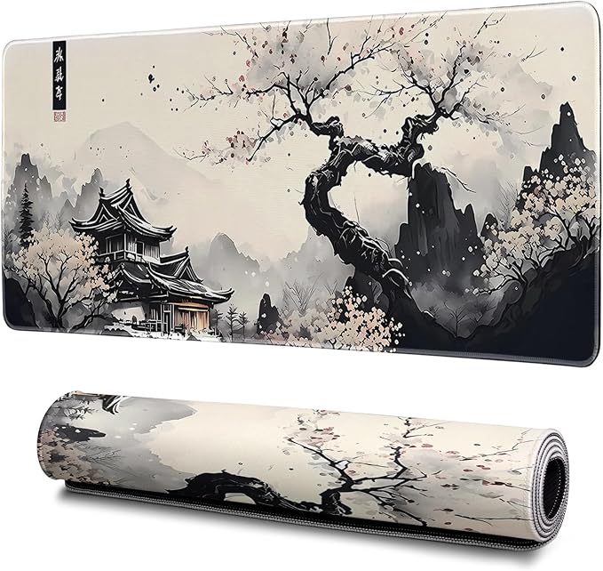 Japanese Mouse Pad, Large Japanese Desk Mat, XL Anime Gaming Keyboard Mat, Non-Slip Rubber Base, Big Extended Desk Protector for Office and Home, 31.5”x11.8”